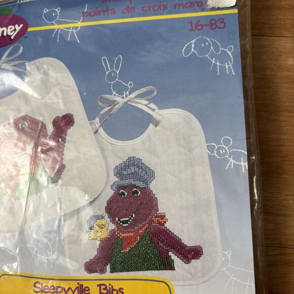 Vintage Barney Bibs Crossstitch Sleepyville Bibs 1990s DIY Cross Stitch - Picture 7 of 7